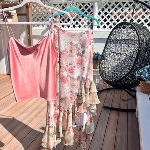 Alice And olivia top and ruffles floral skirt size small set